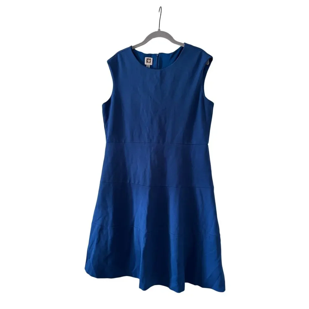 Anne Klein Blue Fit & Flare Sheath Dress Size 14 Sleeveless Career Office Midi - Picture 4 of 11